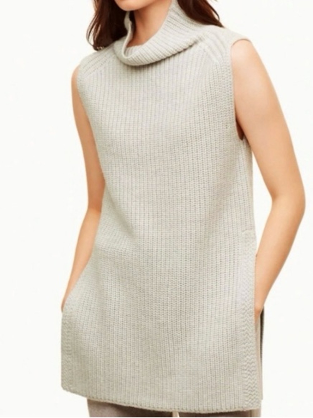 Wilfred x Aritzia Cream Sleeveless Turtleneck Rib Knit Sweater Dress